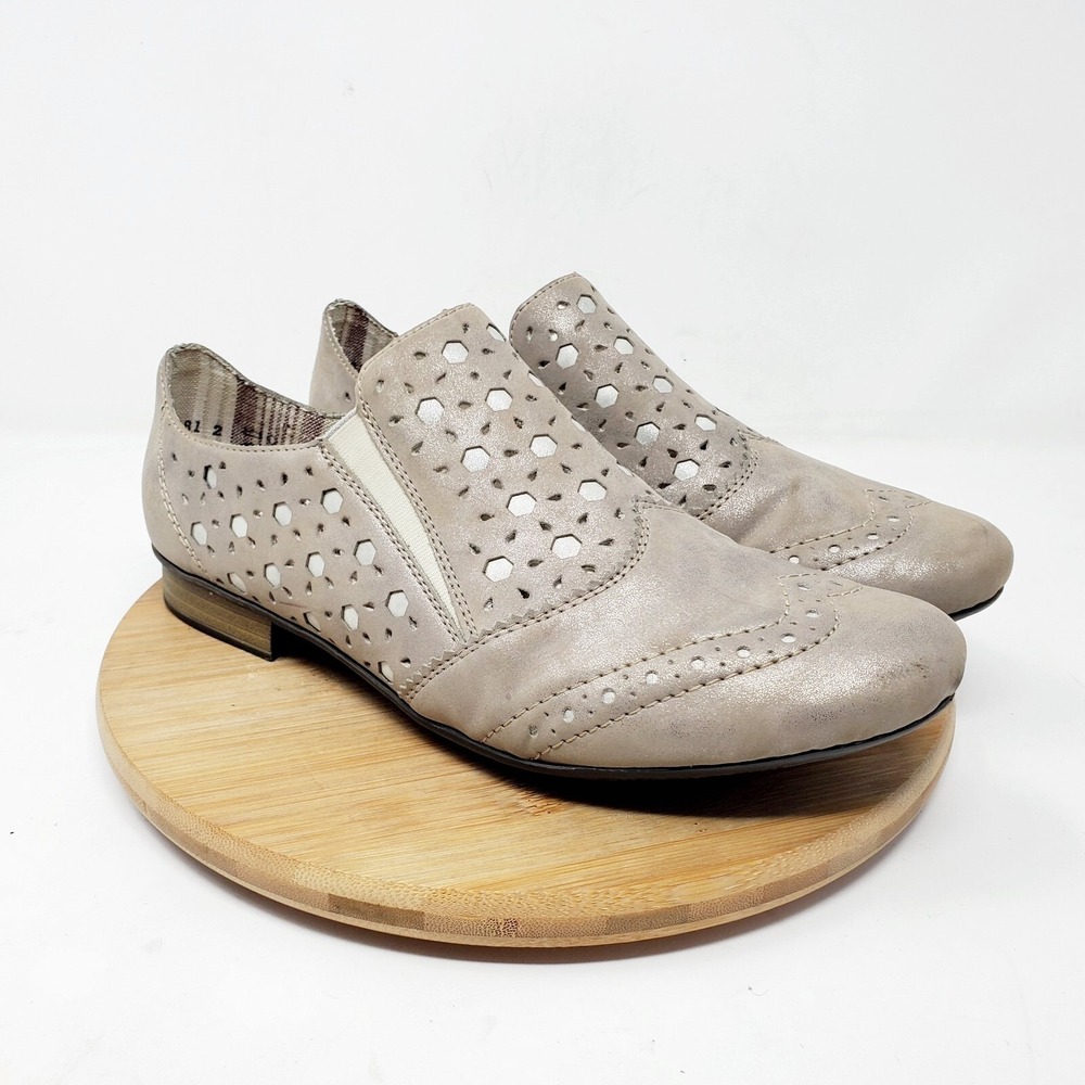 Rieker Shoes Womens 39 Slip On Metallic Grey Cutout Shootie Western Boho Loafer